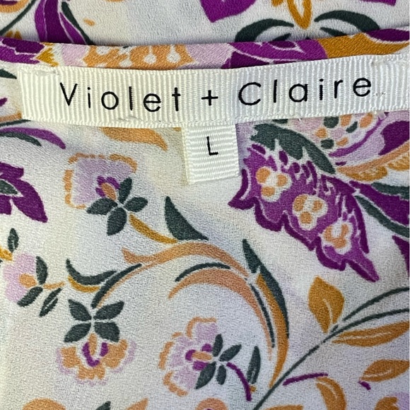 Violet & Claire Pink and Purple Long Sleeve V-Neck Ruffled Blouse - Picture 4 of 4